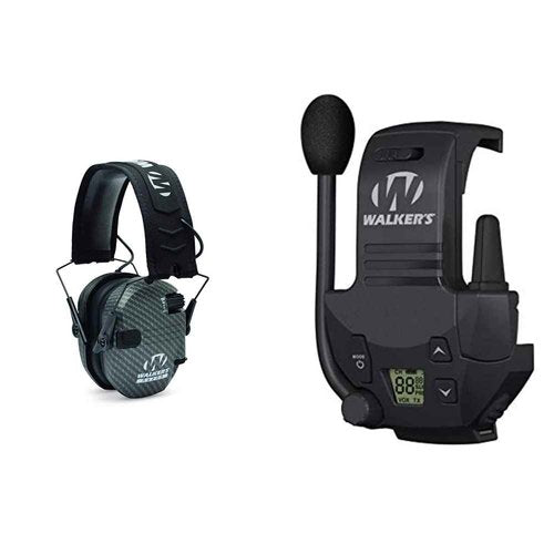 Walker's Game Ear GWP-RSEM-CARB Gear Hearing Plugs and Walker's Razor Walkie Talkie Handsfree Communication Bundle