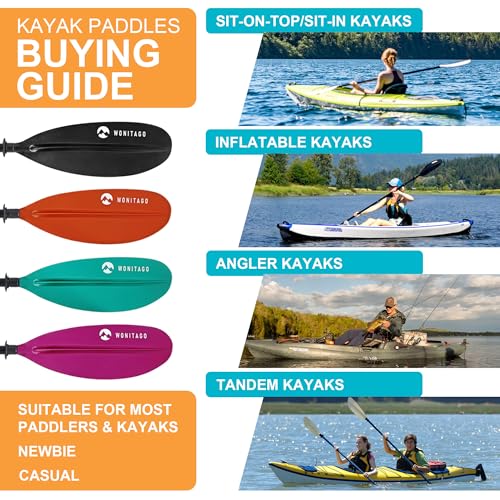 WONITAGO Kayak Paddle Premium Carbon Fiber Paddle with Reinforced PP + Fiberglass Blade, Floating Adjustable Kayaking Oar...