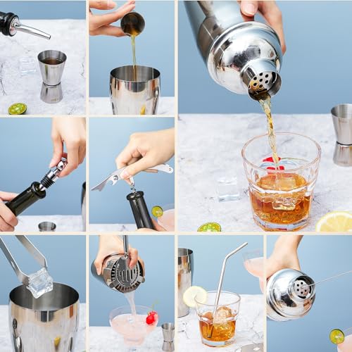 VONATES 15PCS Cocktail Shaker Set,750ml/25oz BartenderKit with Stand & Recipes, Bar Tools Set with All Bar Essential Acces...