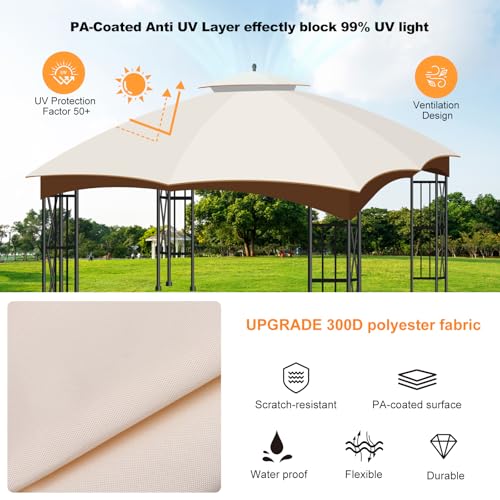 10x12 Canopy Replacement Top, Double Tiered Gazebo Cover with Air Vent Heavy Duty, Waterproof Gazebo Roof with Upgraded 30...