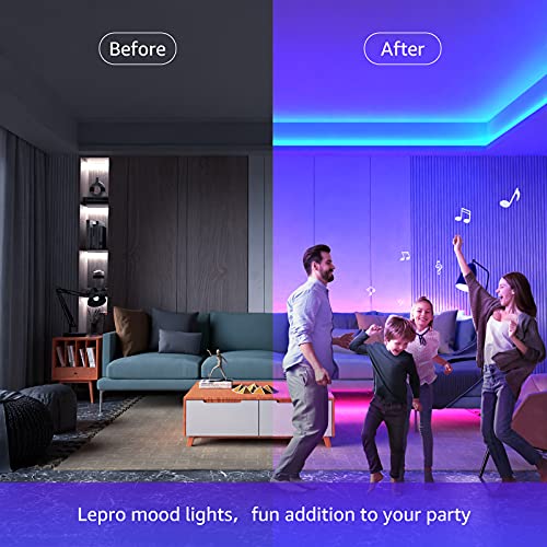 Lepro LED Strip Lights, 39.4Ft RGB LED Strips, 5050 SMD LED Color Changing Strip Light with 44 Keys Remote Controller and ...