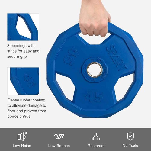 SPART Color Coded Weight Plate 2-Inch Rubber Coated Olympic Grip Plate for Barbell,Solid Cast Iron Weight Plates for Strength Training,Weightlifting,Crossfit,Home Gym, 35LB, Single