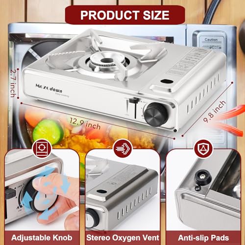 MOZODAWN Dual Fuel Camp Stove with Butane and Propane Compatibility, 10500 BTU Portable Camping Stove with Carrying Case, ...