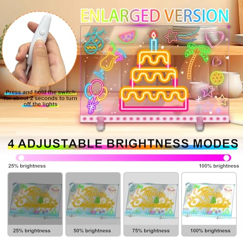 LED Drawing Board with Colors, 14x10'' 3 Modes & 7 Color-Lighting Acrylic Dry Erase Board Glow, Light Up Led Note Board wi...
