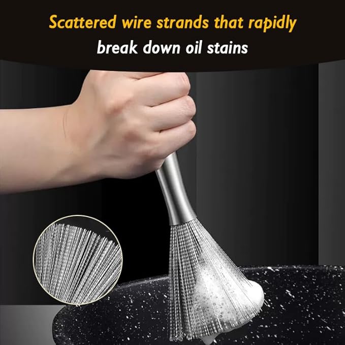 Stainless Steel Dish Brush with Handle, Metal Steel Wool Scrubber for Cast lron, Cookware, Pot(2 PCS)