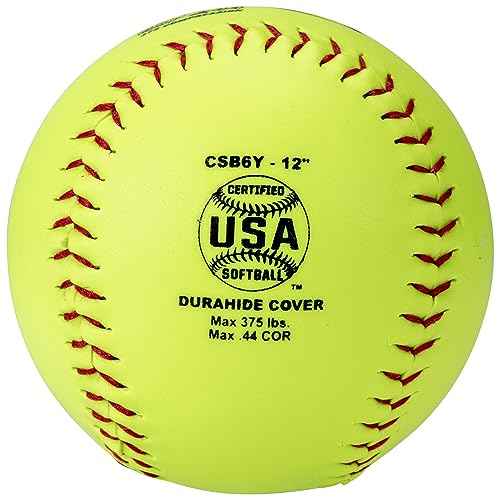 Champro Game ASA Slow Ptich .44 COR, 375 Compression, Poly Synthetic Cover, Red Stiches (Optic Yellow, 12-Inch), Pack of 12