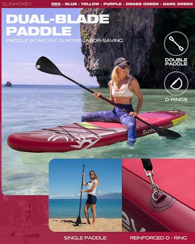 SUNHOKEY 11'×34'' Extra Wide Inflatable Paddle Board with Seam Welded Technology, Stand Up Paddle Board, 420lb Capacity fo...