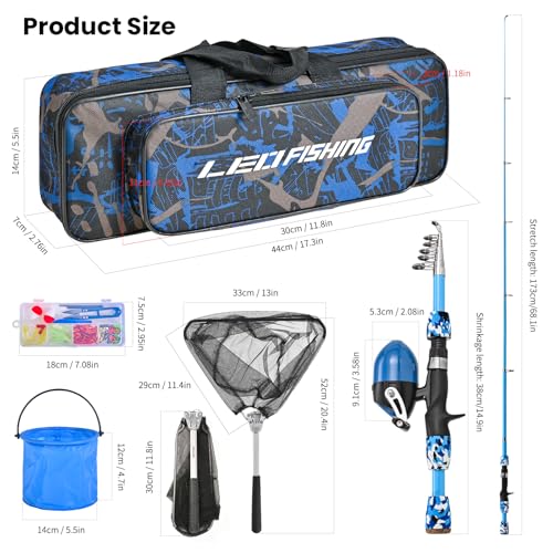 LEOFISHING 2 Set Kids Fishing Pole Set with Full Starter Kits Portable Telescopic Fishing Rod and Reel Cambos with All The...