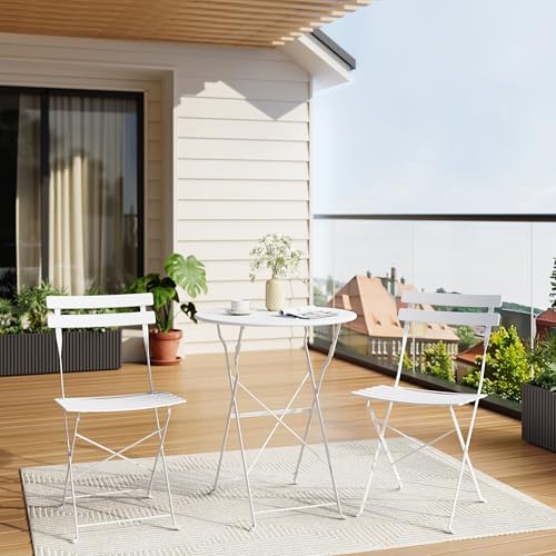3-Piece Outdoor Folding Table and Chairs, Weather Resistant Conversation Sets of 2, Space Saving Patio Furniture for Backy...