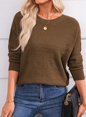 EVALESS Sweaters for Women Long Sleeve Fall Outfits 2025 Back Bow Knot Sweaters Round Neck Solid Knit Pullover Tops