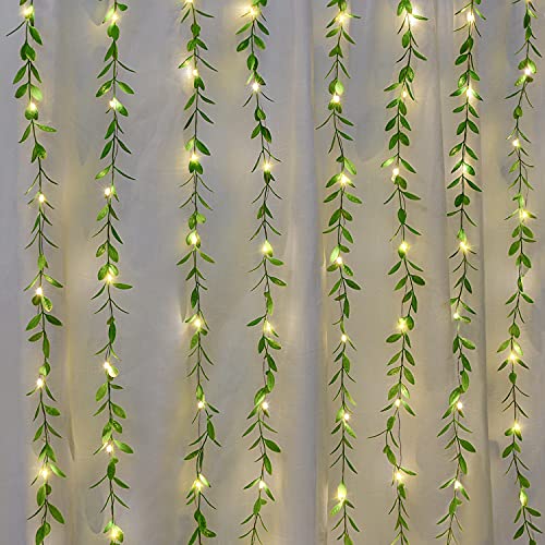 Lvydec Artificial Vines Curtain Lights, Fake Greenery Garland Willow Leaves with Lights for Wedding Party Backdrop Baby Sh...