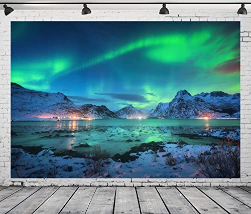 BELECO 7x5ft Fabric Aurora Borealis Backdrop Arctic Snow-Capped Mountains Lake Scenery Northern Lights Norway Winter Lands...