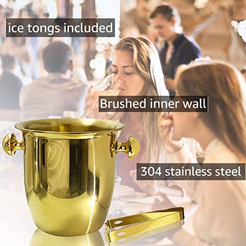 Ice Buckets - Champagne Ice Bucket with Tongs, Golden Trumpet Ice Bucket Stainless Steel Mirror Reflection Wine Cooler for...
