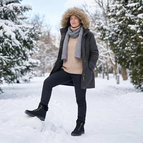 hash bubbie Women's White Combat Boots Black Platform Boots Non Slip Waterproof Ankle Boots Fall Winter Hiking Boots Fuzzy...