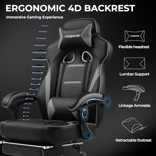 GTPLAYER Gaming Chair with Footrest, Big and Tall Game Chair 350lb Racing Style Computer Chair, Ergonomic Executive Office...