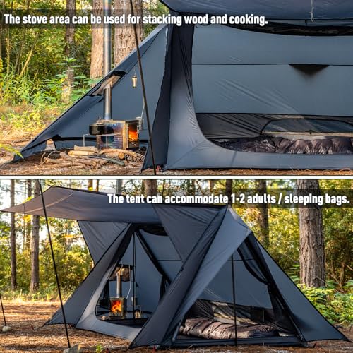 POMOLY Hot Tent Bushcraft Tent, STOVEHUT 20 Ultralight Shelter with 4 Poles for 1-2 Person Camping, Hiking, Backpacking (B...