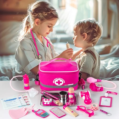 EFO SHM Doctor Kit for Kids Girls, 34 Pcs Kids Doctor Kit for Toddlers 3-5 with Medical Storage Bag & Real Stethoscope, Pr...