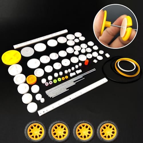 EUDAX 6 Set Rectangular Mini Electric 1.5-3V 24000RPM DC Motor with 84 Pcs Plastic Gears,Electronic Wire, 2 x AA Battery H...