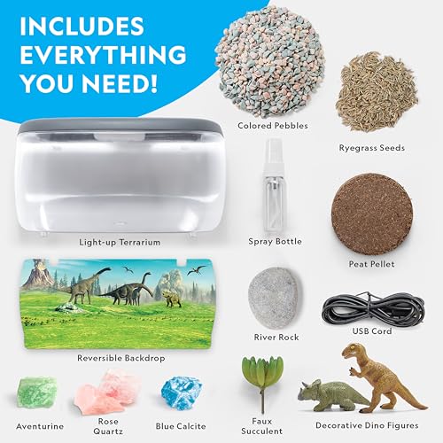 National Geographic Light Up Terrarium Kit for Kids - Build a Dinosaur Habitat with Real Plants & Gemstones, Science Kit, ...