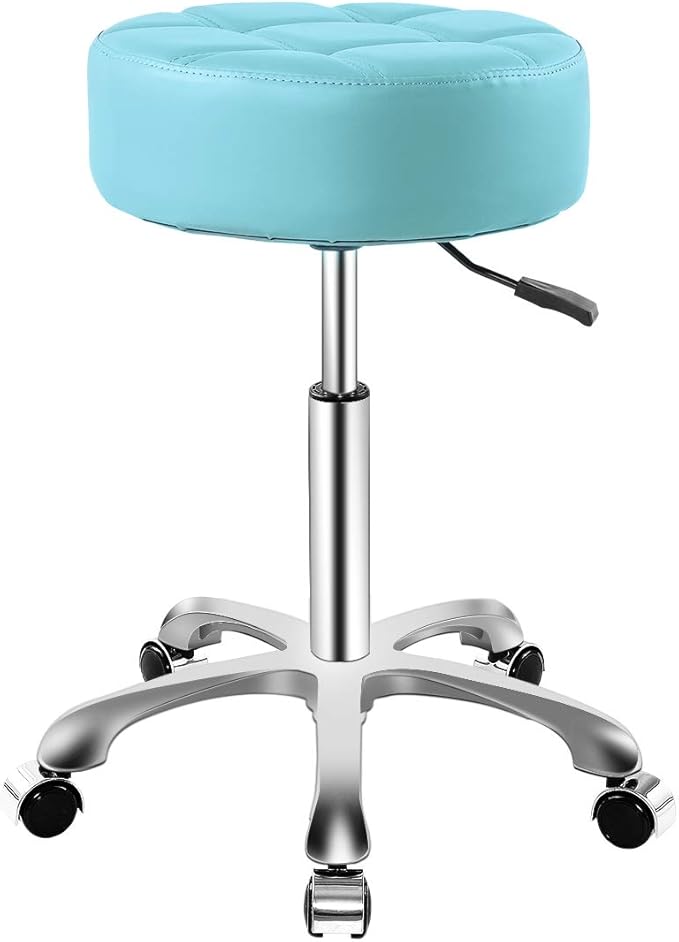 Ainilaily Rolling Adjustable Stool with Wheels for Work Medical Tattoo Salon Office,Swivel Desk Esthetician Hydraulic Stool Chair (Cyan)