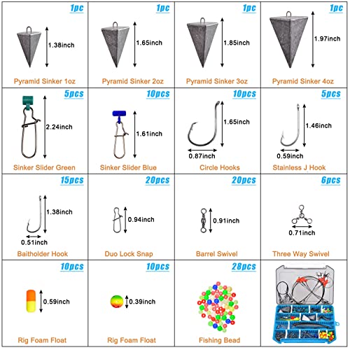 Surf Fishing Tackle Kit Ocean Saltwater Fishing Lures Surf Fishing Gear Fish Finder Rigs Pompano Rig Pyramid Sinker Weight...