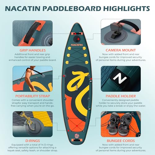 NACATIN Inflatable Stand Up Paddle Board with Kayak Seat,10'6"Upgrade Version Blow Up Paddle Boards for Adults with Premiu...