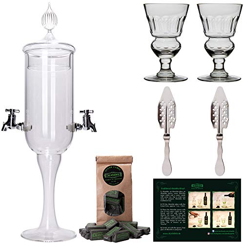 Absinthe Fountain Set Petite by ALANDIA | 1x Fountain | 2X Reservoir Glasses | 2X Spoons | 1x Sugar Cubes | Drink Absinthe...