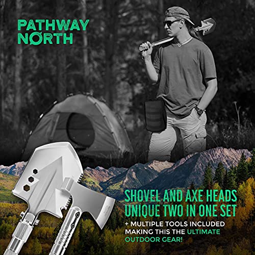 PATHWAY NORTH Survival Shovel and Camping Axe – Stainless Steel Tactical Survival Multi-Tool and Survival Hatchet Equipmen...