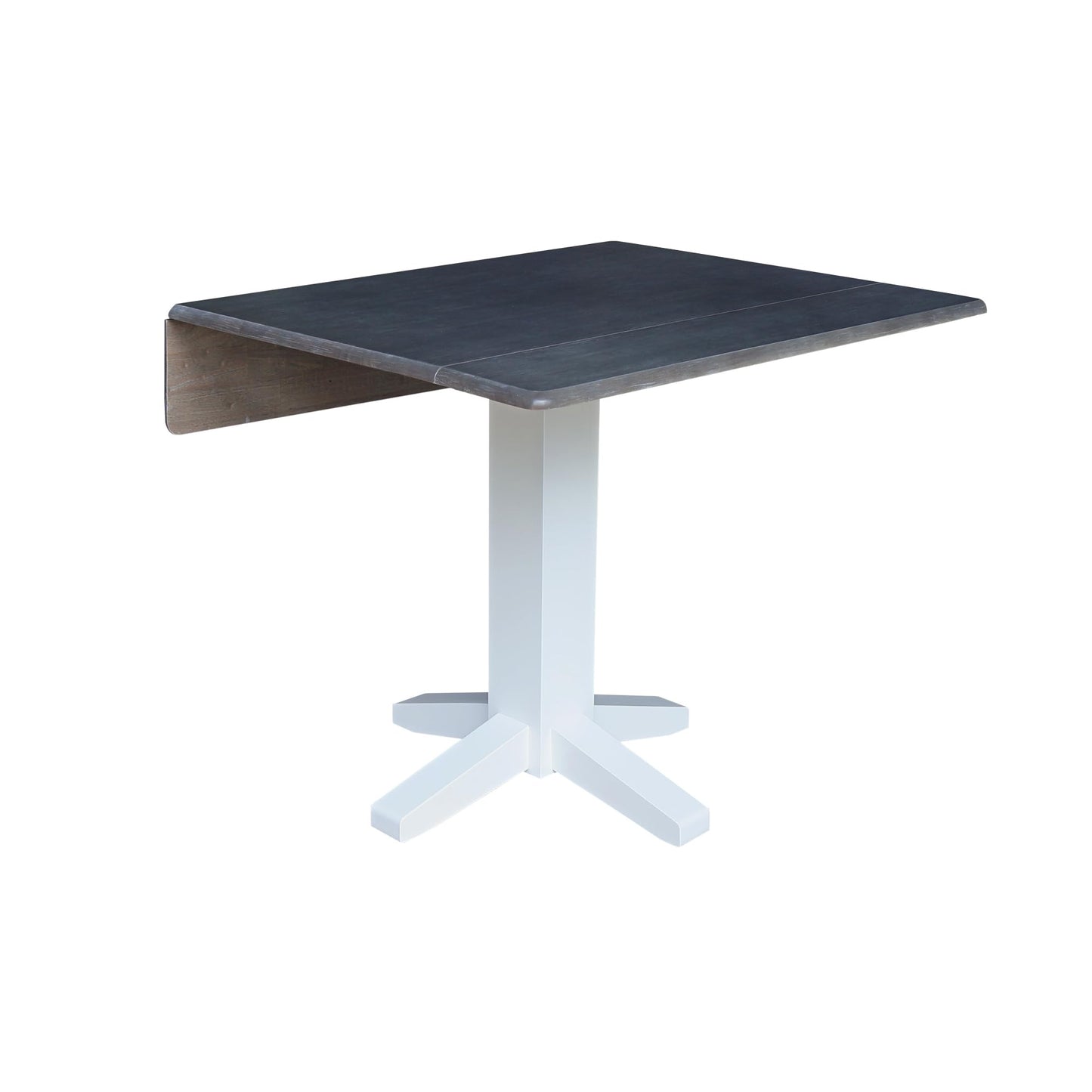 Solid Wood 36" Square Dual Drop Leaf Dining Table, White/Heather Gray