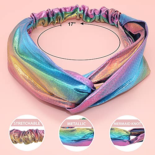 FROG SAC 6 Mermaid Knotted Headbands For Girls, Little Girl Hair Accessories, Kids Knot Headwraps, Criss Cross Tie Dye Hea...
