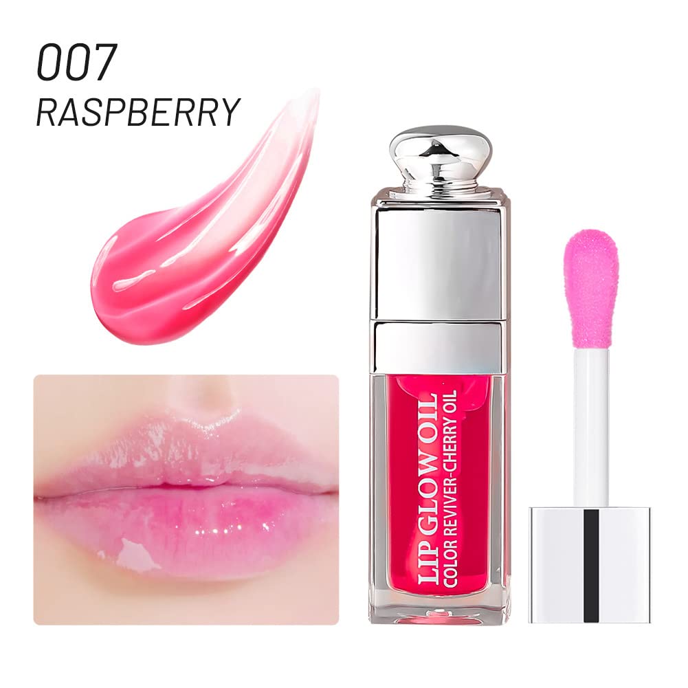 2PCS Hydrating Lip Glow Oil, Lip Oil Gloss Transparent Toot Tinted Nourishing Long Lasting Repairing Lightening Lip Lines (RASPB