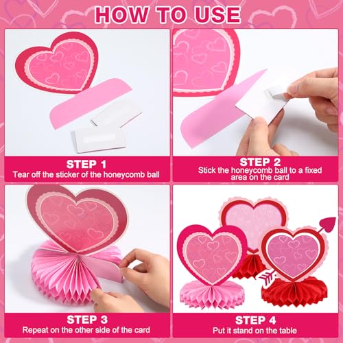 Containlol 12 Pcs Valentine's Day Honeycomb Centerpieces Valentines Table Decorations 3D Paper Red Pink Heart Valentine Ta...