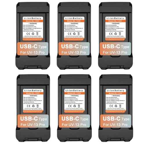 BAOFENG 6 Packs UV-13 Battery USB-C Charging Enlarge Original Li-ion Battery BL-13UV Rechargeable DC7.4V for GM-15 Pro UV-13 Pro P15UV for TYT UV88 UV98