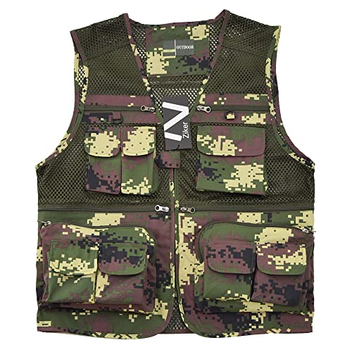 Ziker Men's Mesh Breathable Openwork Camouflage Journalist Photographer Fishing Vest Waistcoat Jacket Coat