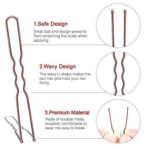 U Shaped Hair Pins, IKOCO 2.4inch Hair Pins for Women with Storage Box, Brown