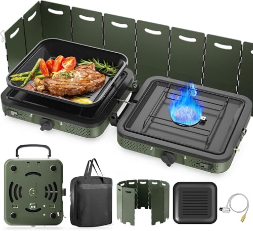 Camping Stove, 2 Burner Propane Stove With Grill,17,000 BTU Camp Stove, Foldable Camping Stove Propane Includes Carry Bag,...