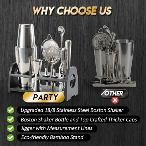 Semderm Pro Cocktail Shaker Set Mixology Bartender Kit- Extra Thick Stainless Steel Boston Shaker Set | Cocktail Kit Bar K...