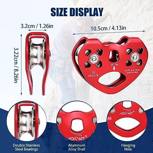 Zipline Pulley 25kn Aluminum Stainless Steel Roller Double Tandem Dual Trolley Ropes 8-13mm Climbing Pulley Cable Rope Hea...