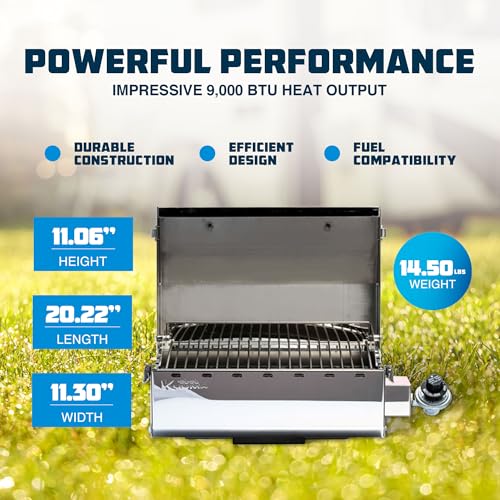 Camco Kuuma Premium Stainless Steel Mountable Gas Grill w/Regulator -Compact Portable Size Perfect for Boats, Tailgating a...
