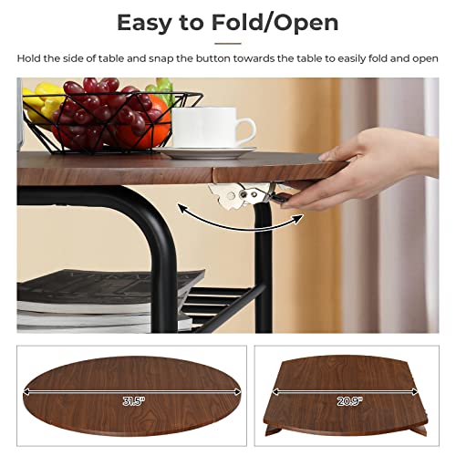 VINGLI 31.5" Drop Leaf Dining Table Set 3 Pieces for Small Space,Small Kitchen Table Set for 2,Round Folding Table with 2 ...