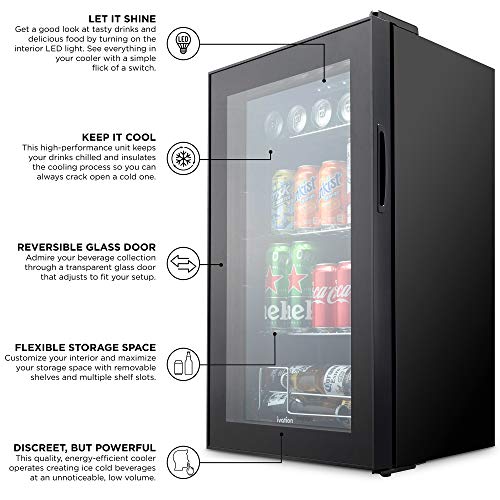 Ivation 101 Can Beverage Refrigerator , Freestanding Ultra Cool Mini Drink Fridge , Beer, Cocktails, Soda, Juice Cooler fo...