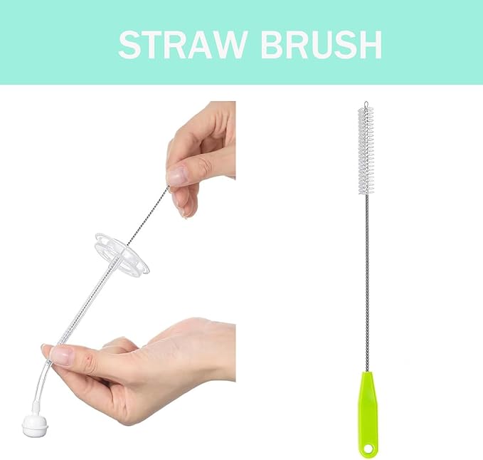 Baby Bottle Brush Set, 2Pcs Nylon Bottle Brush with Stand, 2 Hidden Nipple Brush, 2 Straw Brush, 1 Lid Brush, Bottles Brush Cleaner for Baby Bottle, BPA-Free(Green)