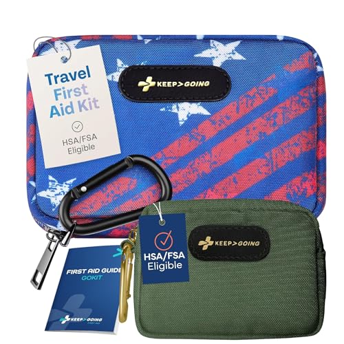 Keep Going Travel First Aid Kit Bundle of 2 Kits, First Aid Kit for Car, Home, Dorm, & Boat with Latex-Free Bandages – Tra...