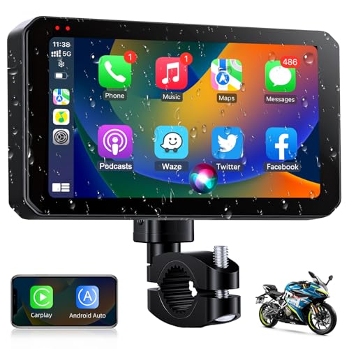6.25" CarPlay Motorcycle IP67 Waterproof Motorcycles GPS Navigation System Moto Carplay & Android Auto Screen with Dual Bl...