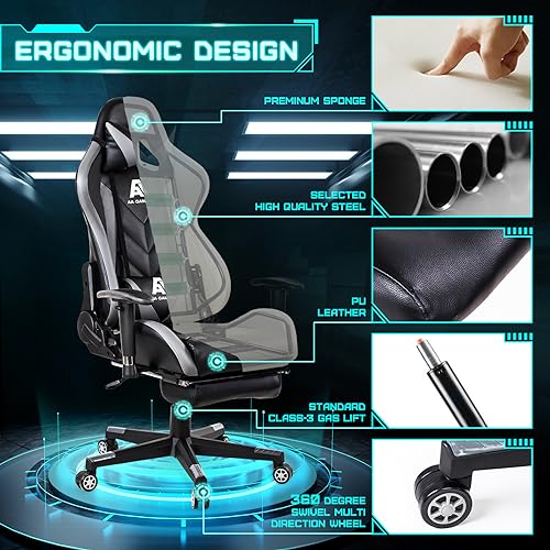 AA Products Gaming Chair High Back Ergonomic Computer Racing Chair Adjustable Office Chair with Footrest, Lumbar Support S...