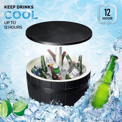 Outdoor 10 Gallon Cooler Bar, Modern Cool Bar Outdoor Patio Furniture,3 in 1 Resin Patio Beer and Wine Ice Bucket Cocktail...