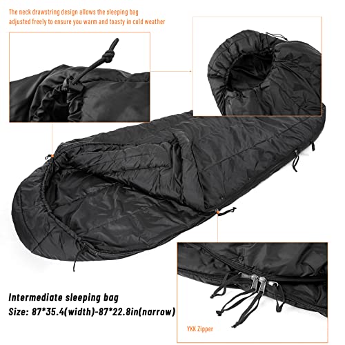 MT Army Military Modular Sleeping Bags System, Multi Layered with Bivy Cover for All Season, Woodland/Multicam