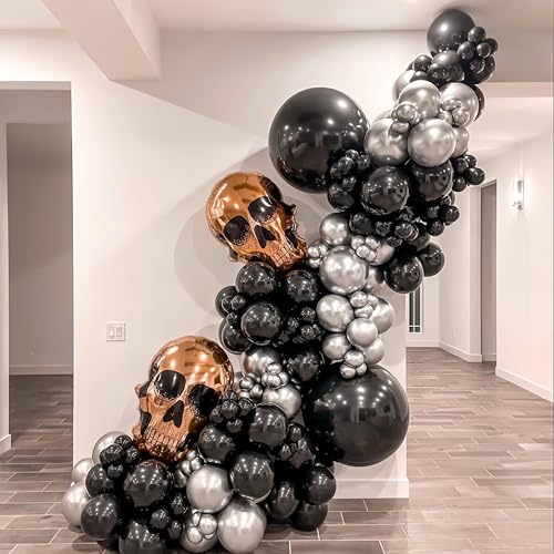 Black and Silver Balloons, 12 Inch Metallic Chrome Black Silver Confetti Latex Helium Balloons for Men Boys Birthday Baby ...