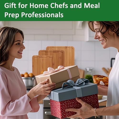 ZHESONOM Bamboo Cutting Boards Set, Organic Bamboo Cutting Board with Deep Juice Grooves & Built-in Handles for Meat, Vegetables, and Cheese Ideas Kitchen Gift for Home Cooks