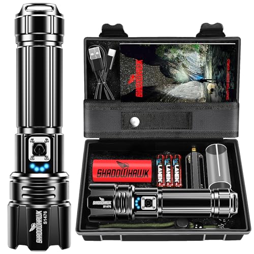 Flashlight 20000 High Lumens Rechargeable - 30W Super Bright LED Flash Light | 5000ft Beam & 12H Long Lasting USB C High P...